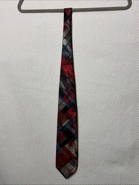 Oscar de la Renta Studio Red Multi Abstract Print Classic Tie